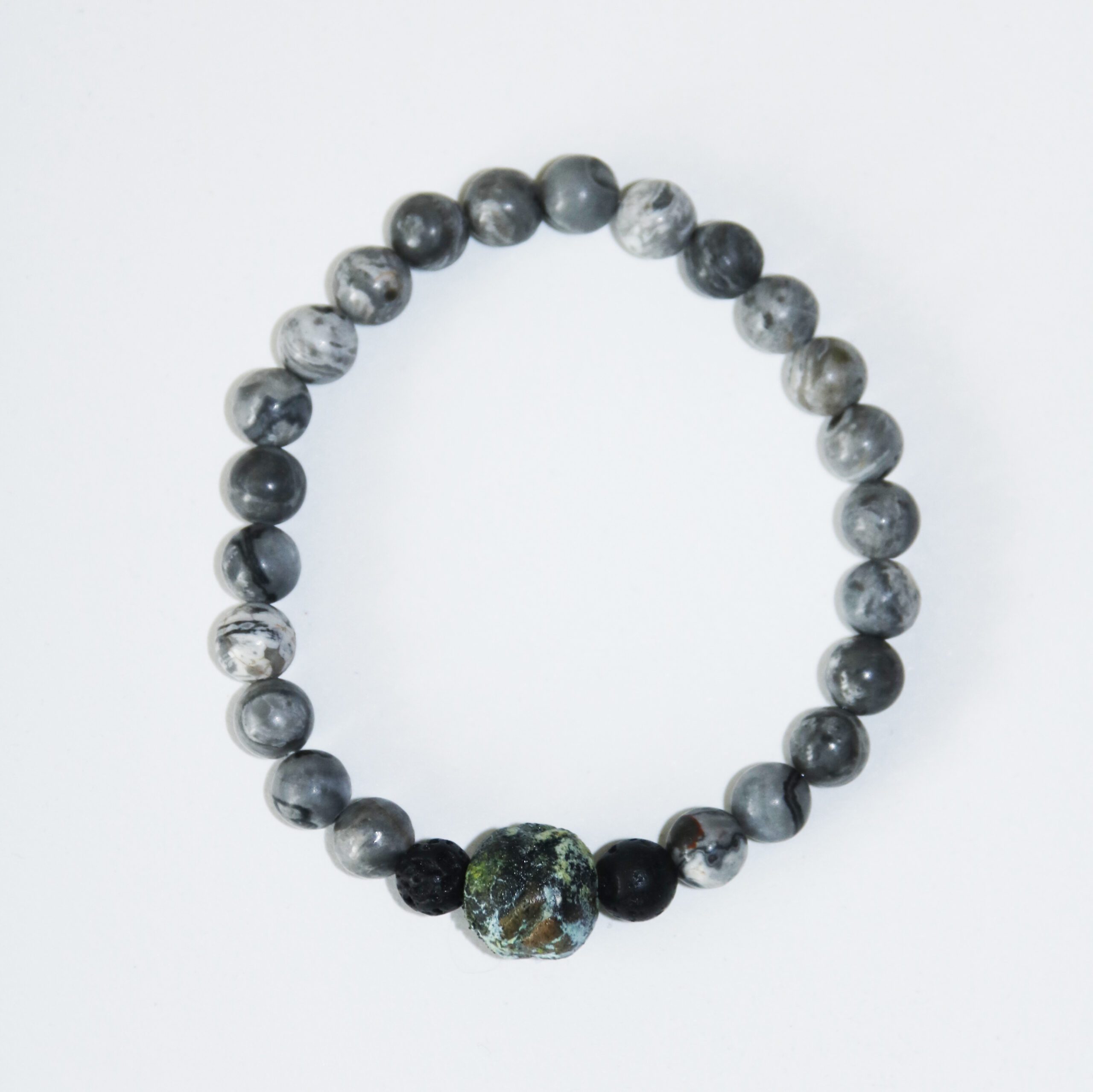 Náramek z minerálů a ručně vyráběného keramického korálku vypalovaného v ohni