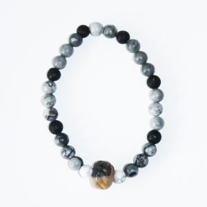 Náramek z minerálů a ručně vyráběného keramického korálku vypalovaného v ohni