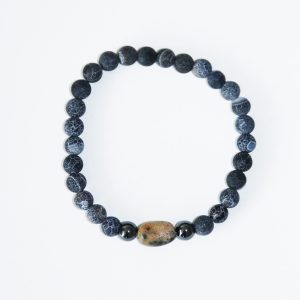 Náramek z minerálů a ručně vyráběného keramického korálku vypalovaného v ohni