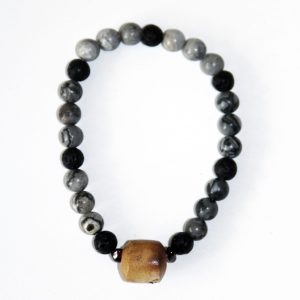 Náramek z minerálů a ručně vyráběných keramických korálků vypalovaných v ohni