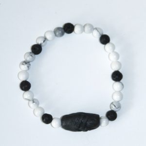 Náramek z minerálů a ručně vyráběného keramického korálku vypalovaného v ohni